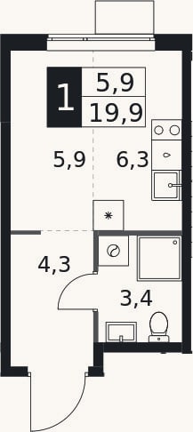 Планировка: Студия, 19,9 м²