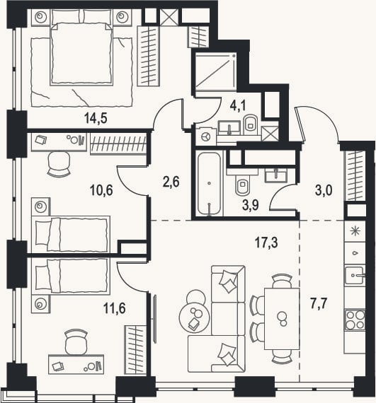 Планировка: 4+ к, 75,3 м²