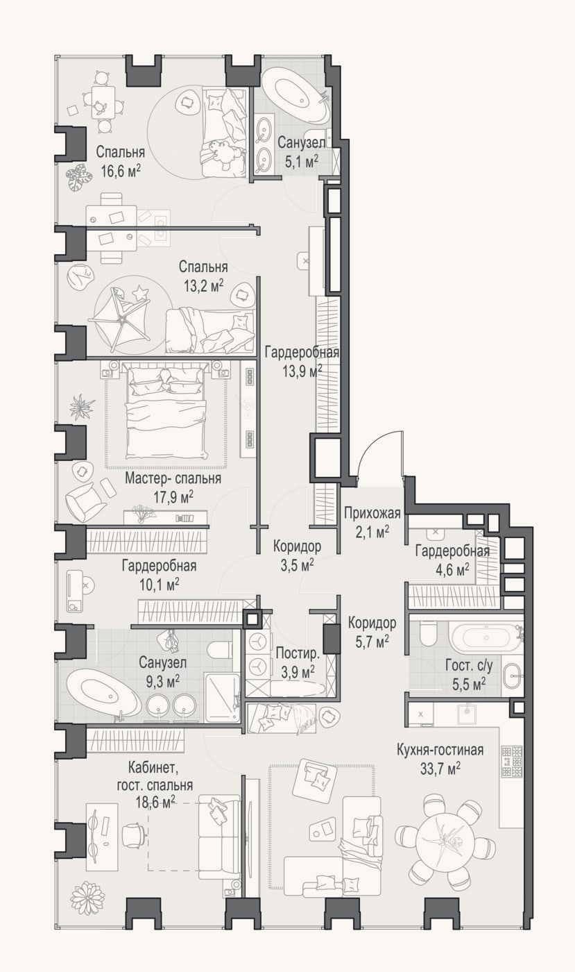 Планировка: 4+ к, 165,2 м²