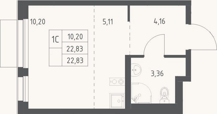 Планировка: Студия, 22,8 м²