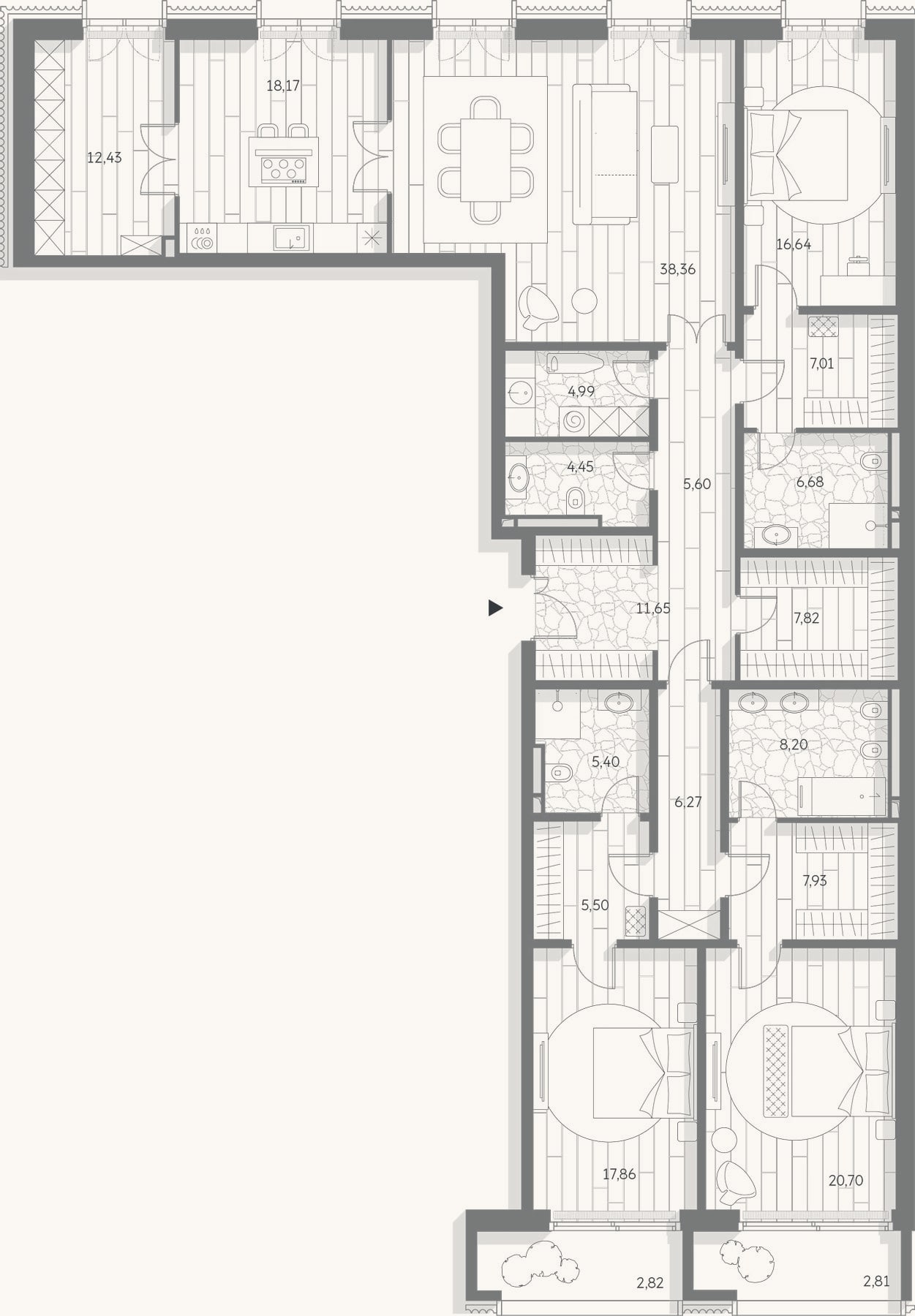 Планировка: 4+ к, 205,7 м²