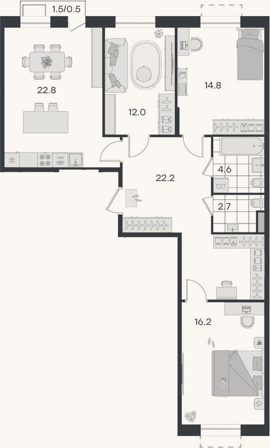 Планировка: 3-к, 95,3 м²