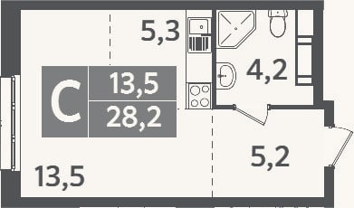 Планировка: Студия, 28,2 м²