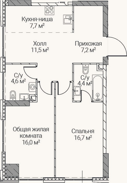Планировка: 3-к, 68,1 м²