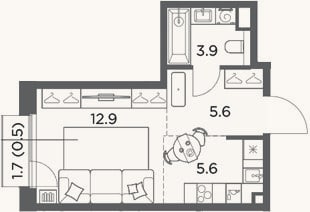 Планировка: Студия, 28 м²