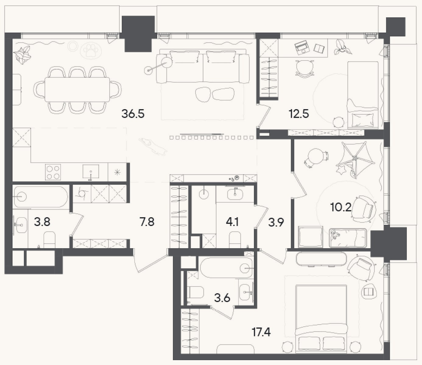 Планировка: 4+ к, 99,8 м²