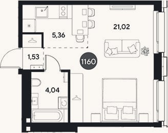 Планировка: Студия, 32 м²