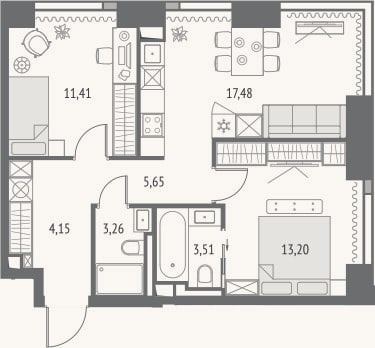 Планировка: 3-к, 58,7 м²