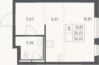 Планировка: Студия, 26,5 м²