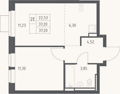 Планировка: 2-к, 37,2 м²