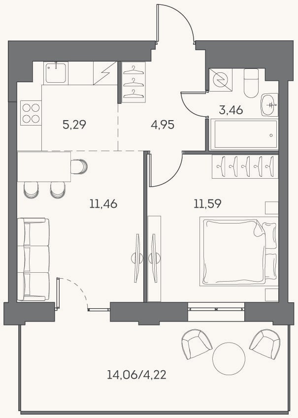 Планировка: 2-к, 36,8 м²
