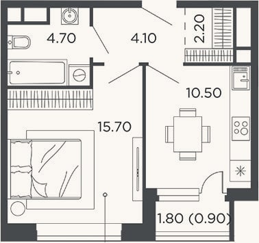 Планировка: 1-к, 37,2 м²