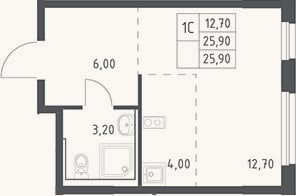 Планировка: Студия, 25,9 м²
