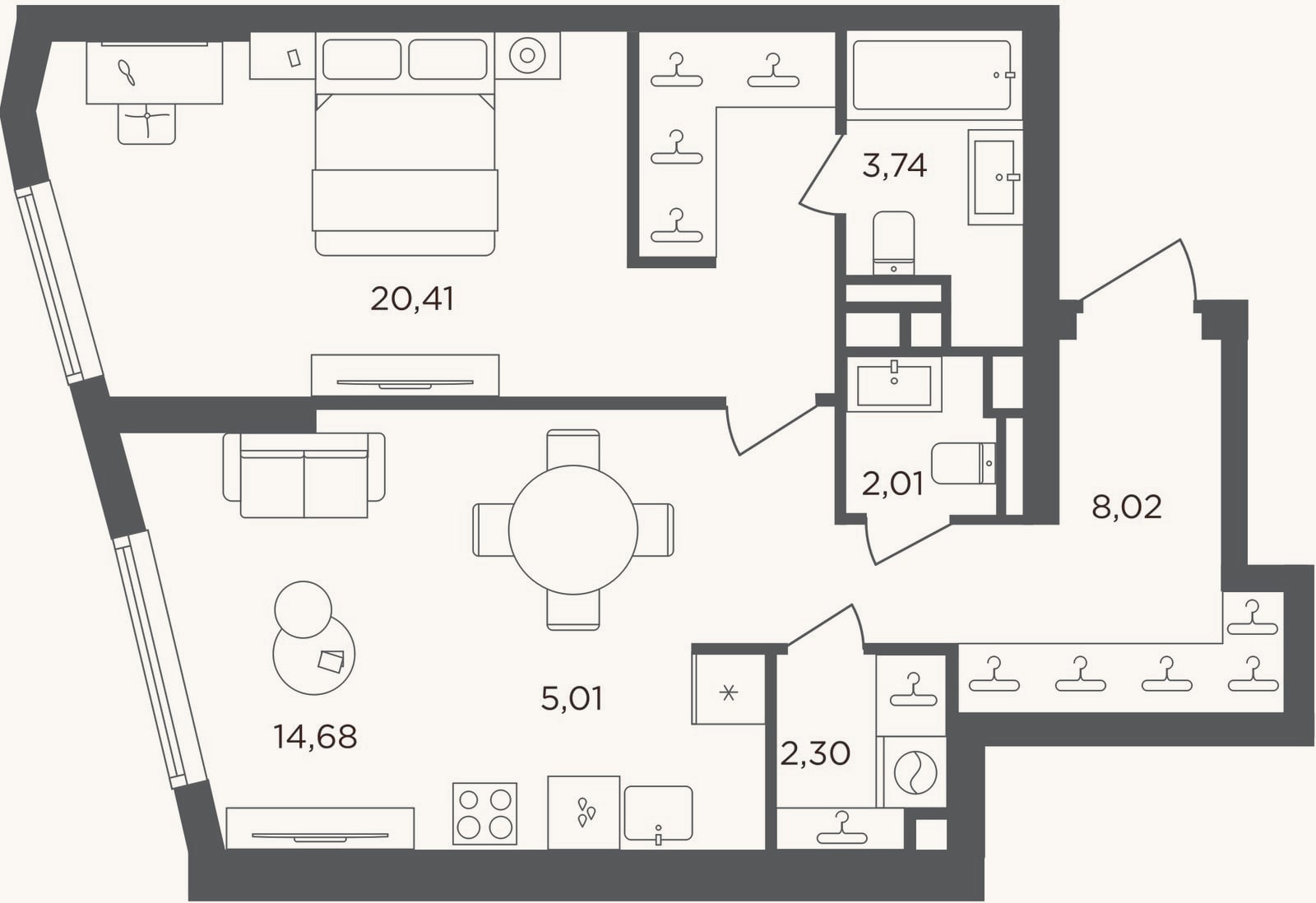 Планировка: 2-к, 56,2 м²