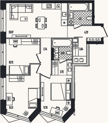 Планировка: 4+ к, 79,6 м²