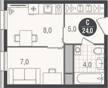 Планировка: Студия, 24 м²