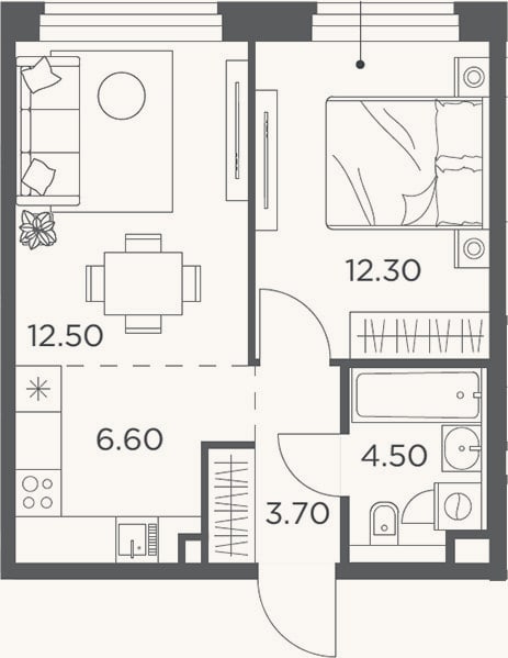 Планировка: 2-к, 39,6 м²