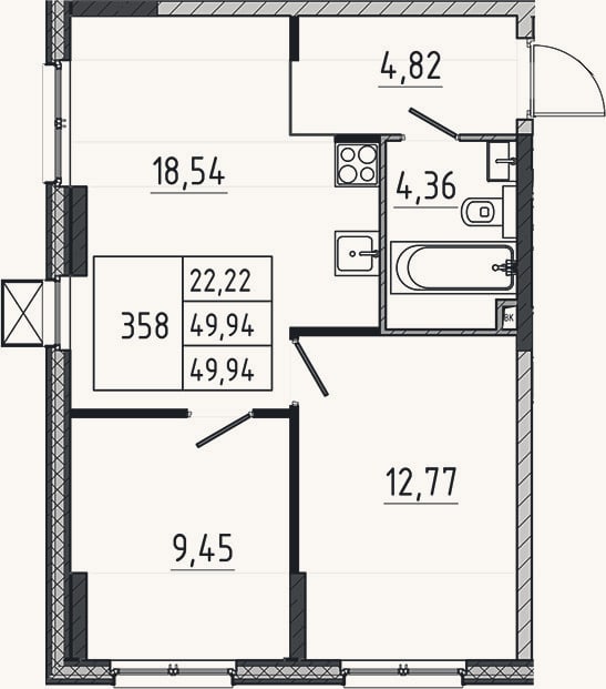 Планировка: 3-к, 49,9 м²