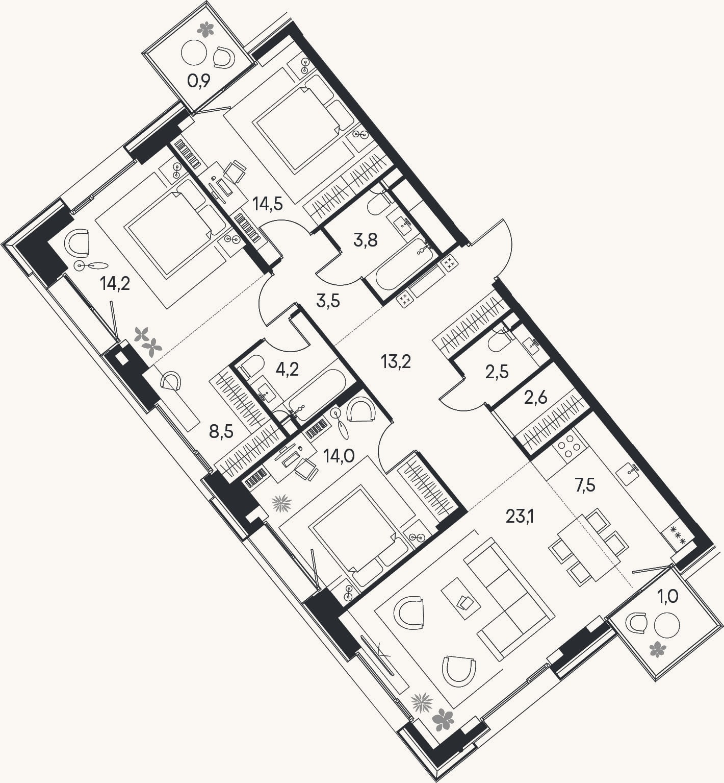 Планировка: 4+ к, 111,6 м²