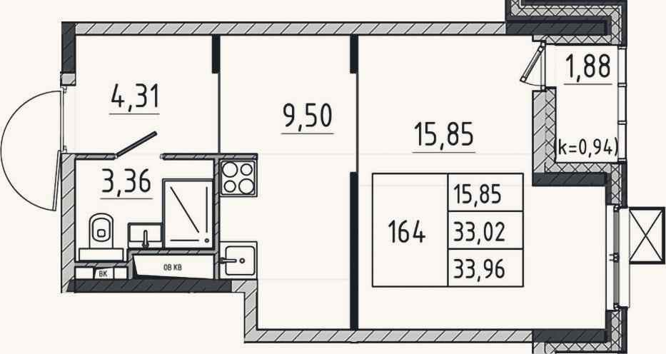 Планировка: Студия, 33 м²