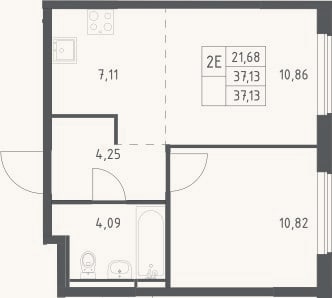 Планировка: 2-к, 37,1 м²