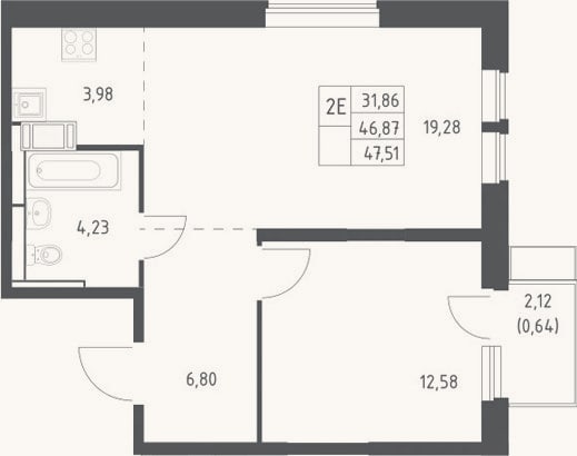 Планировка: 2-к, 46,9 м²
