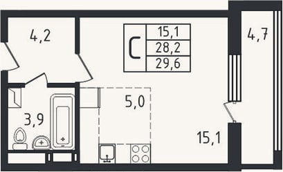Планировка: Студия, 28,1 м²
