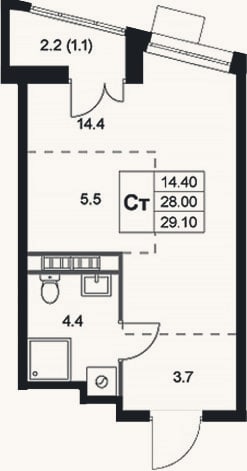 Планировка: Студия, 28 м²