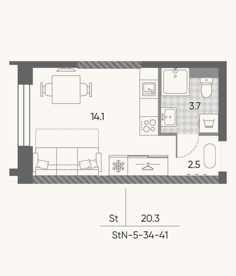 Планировка: Студия, 20,3 м²