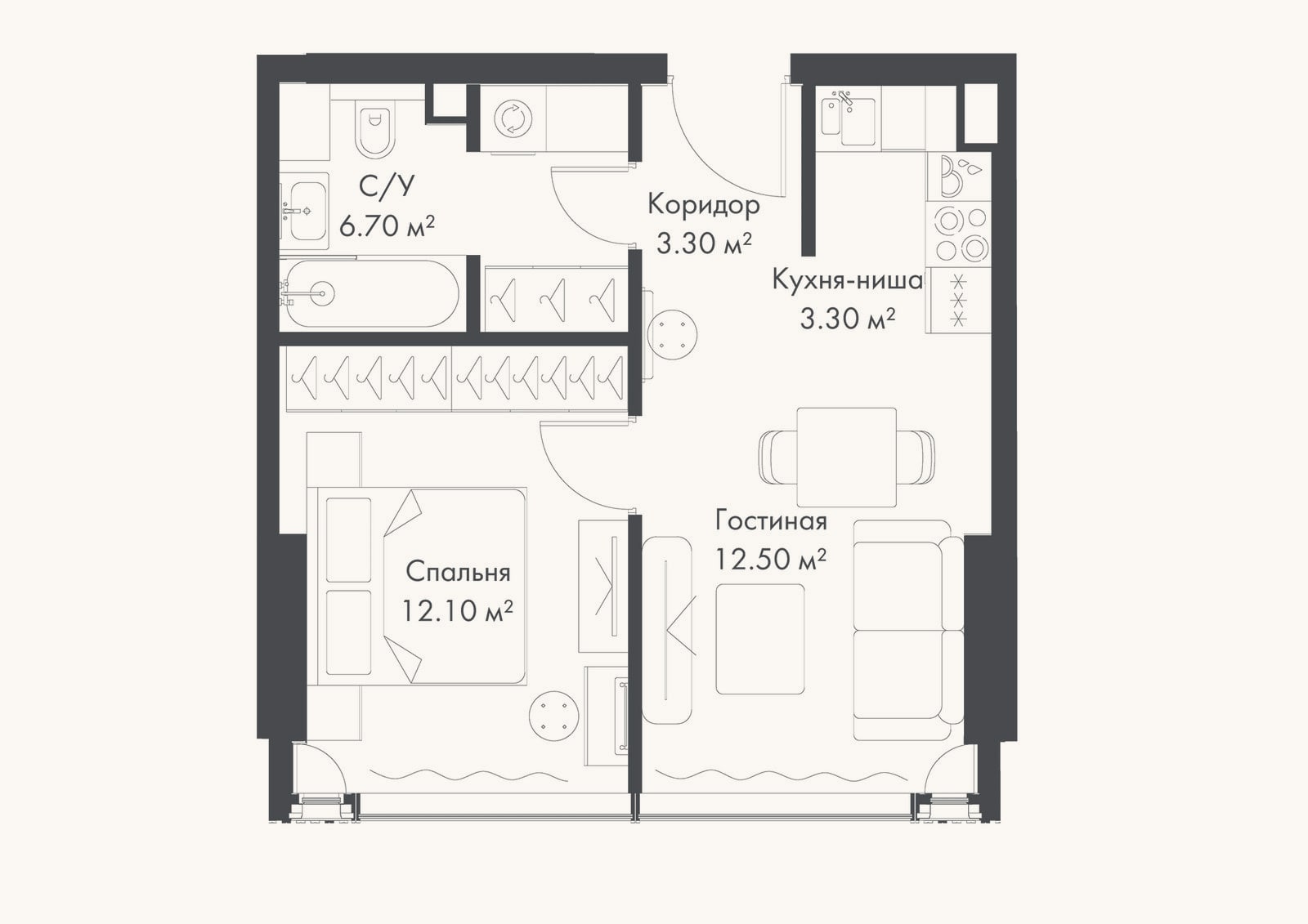 Планировка: 2-к, 37,9 м²