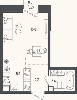 Планировка: Студия, 28,6 м²