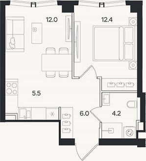 Планировка: 2-к, 40,1 м²