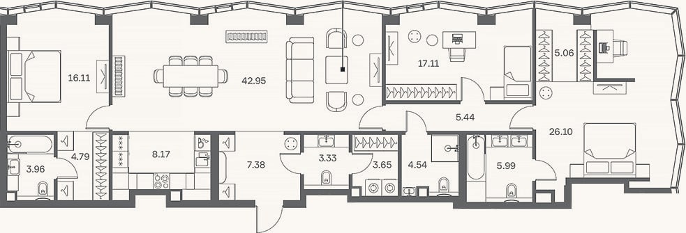 Планировка: 4+ к, 153 м²