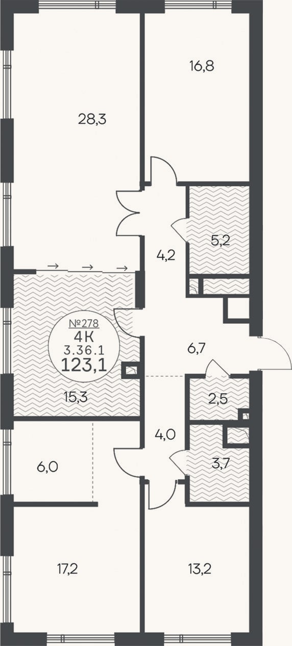 Планировка: 4+ к, 123,1 м²