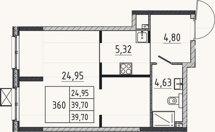 Планировка: Студия, 39,7 м²