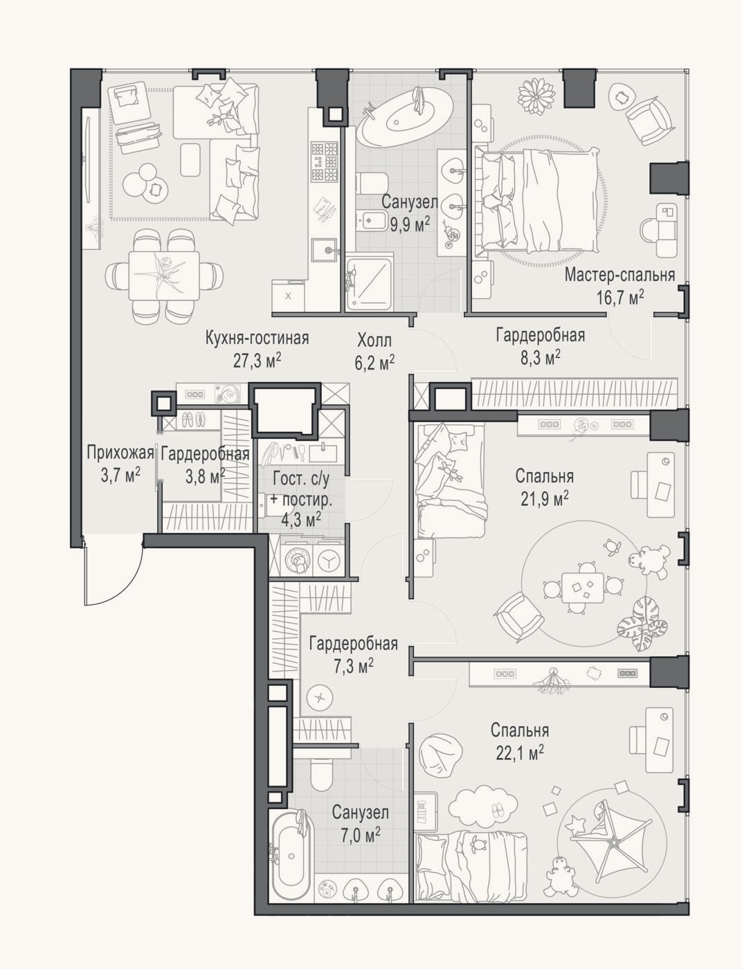 Планировка: 4+ к, 138,7 м²