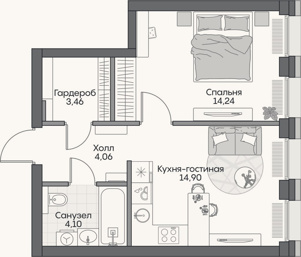 Планировка: 2-к, 40,2 м²