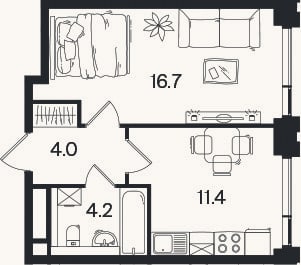 Планировка: 1-к, 36,3 м²