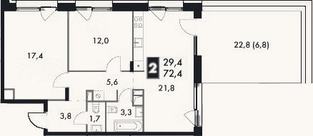 Планировка: 3-к, 65,6 м²