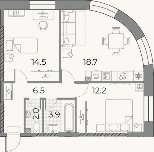 Планировка: 3-к, 57,8 м²