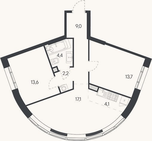 Планировка: 3-к, 64,1 м²