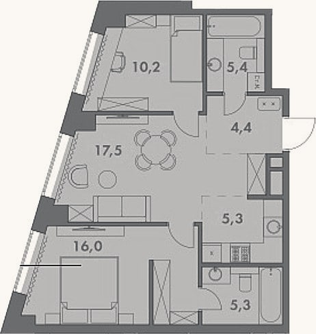Планировка: 3-к, 64,1 м²