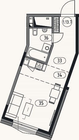 Планировка: Студия, 33,1 м²