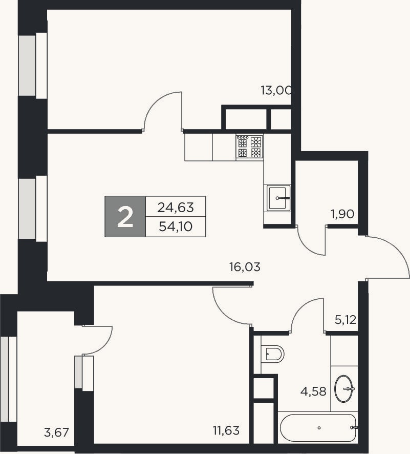 Планировка: 3-к, 52,3 м²