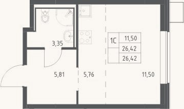 Планировка: Студия, 26,4 м²