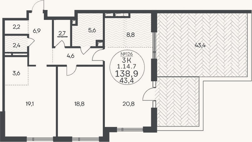 Планировка: 3-к, 95,5 м²