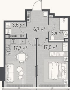 Планировка: 2-к, 50,4 м²
