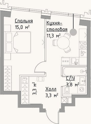 Планировка: 1-к, 36,7 м²