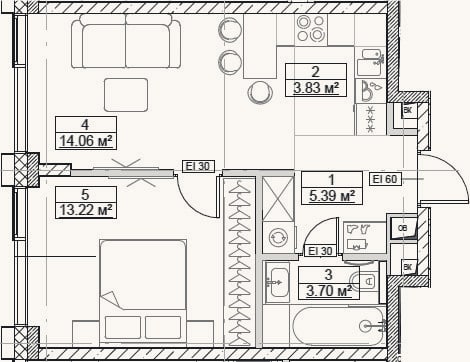 Планировка: 2-к, 40,2 м²