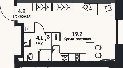 Планировка: Студия, 28,1 м²